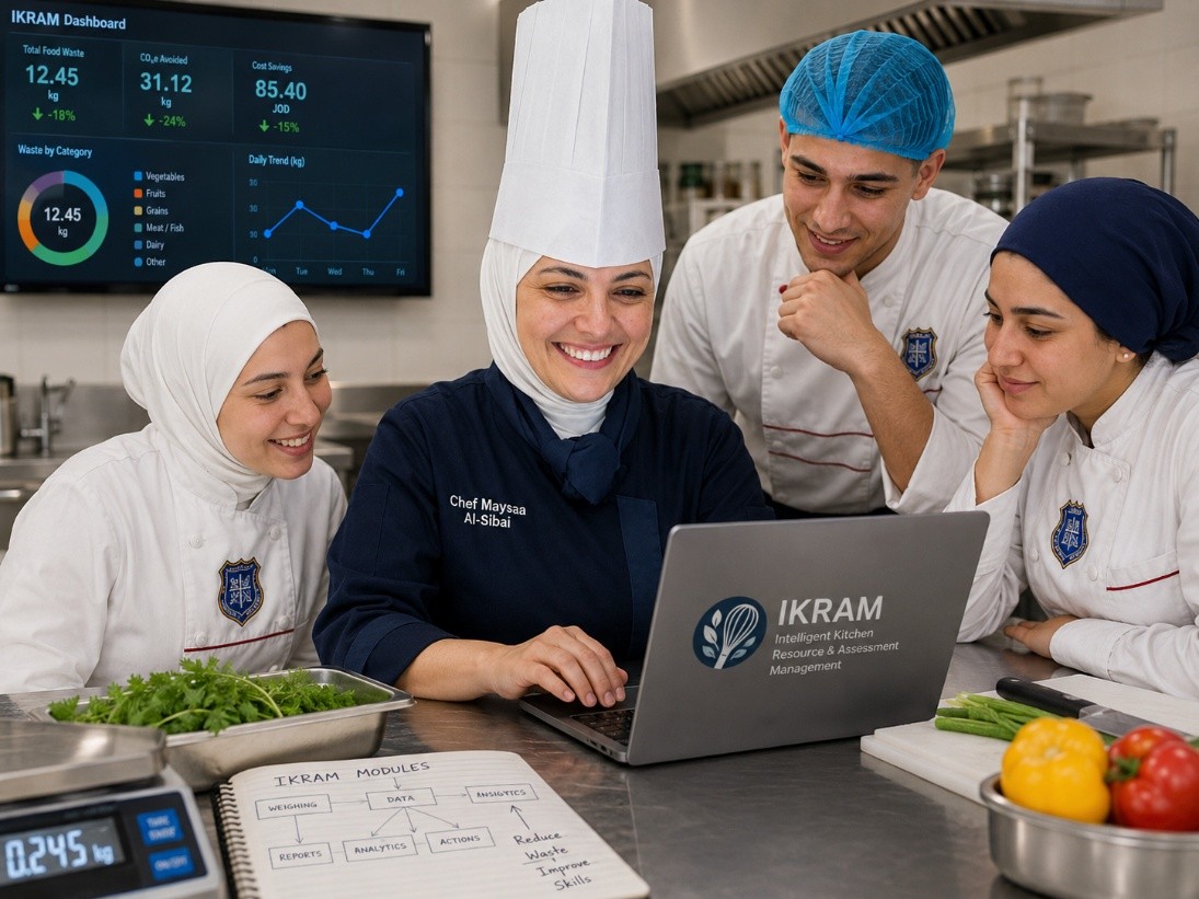 Chef Maysaa with students and IKRAM dashboard